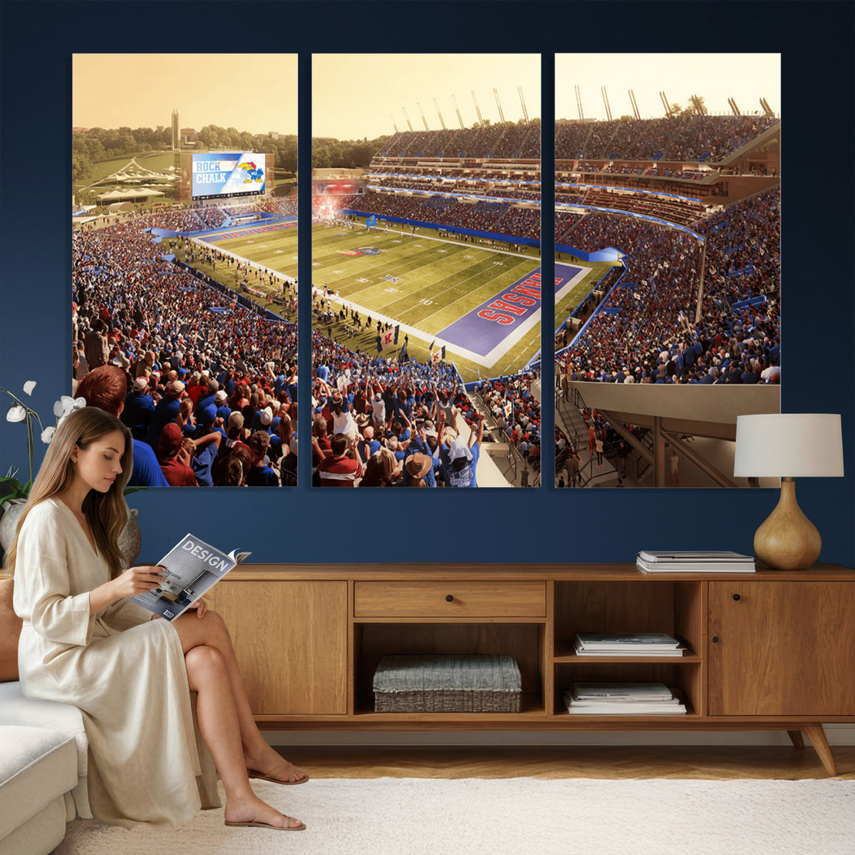 71731-MGV-CV-36X24 - University of Kansas Jayhawks Football Team Print - Lawrence Kansas Memorial Stadium Wall Art Canvas