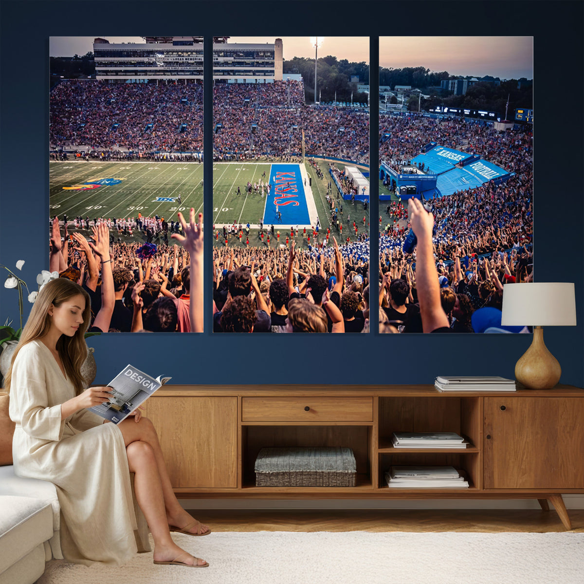 40169-MGV-CV-36X24 - University of Kansas Jayhawks Football Team Art Print - Lawrence Kansas Memorial Stadium Wall Art