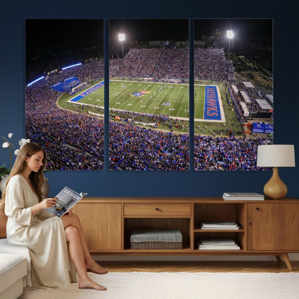 69760-MGV-CV-36X24 - University of Kansas Jayhawks Football Team Print - Lawrence Kansas Memorial Stadium Wall Art Canvas