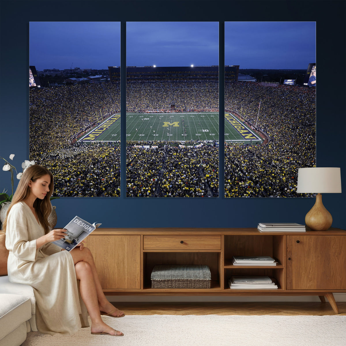 34202-MGV-CV-36X24 - University of Michigan Wolverines Football Team Print - Ann Arbor Michigan Stadium Wall Art Canvas