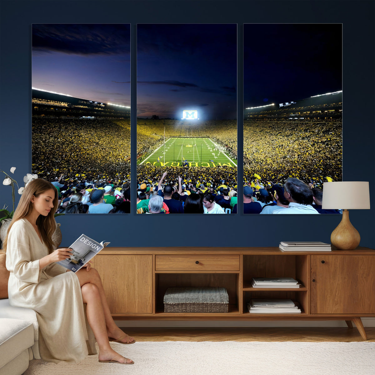 22115-MGV-CV-36X24 - University of Michigan Wolverines Football Team Print - Ann Arbor Michigan Stadium Canvas Print