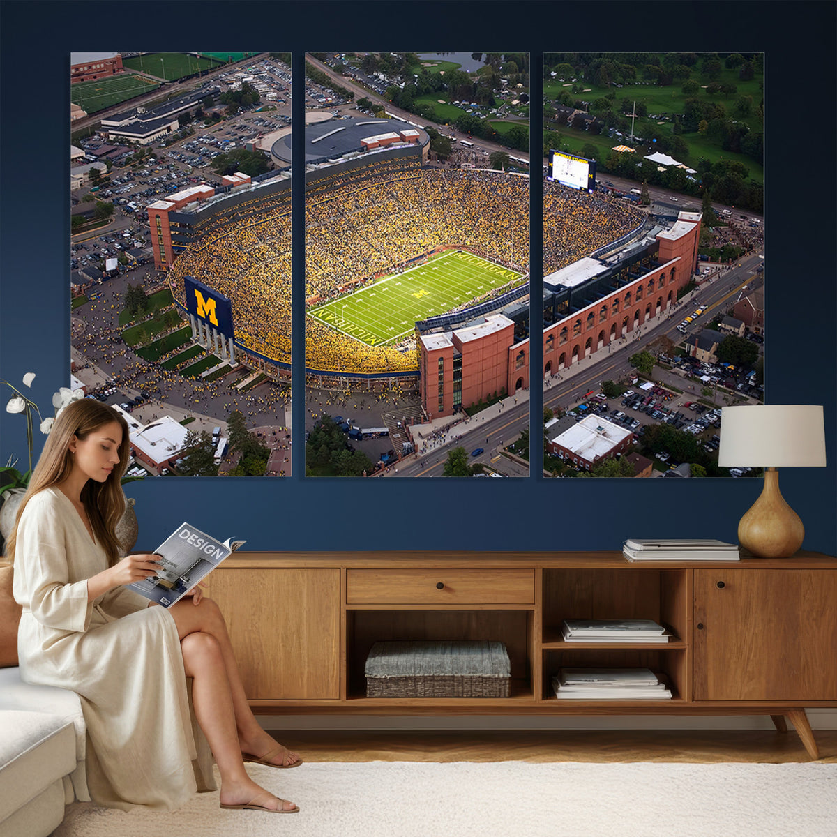 95248-PAN-FL-20X10 - University of Michigan Wolverines Football Team Print - Ann Arbor Michigan Stadium Wall Art Canvas