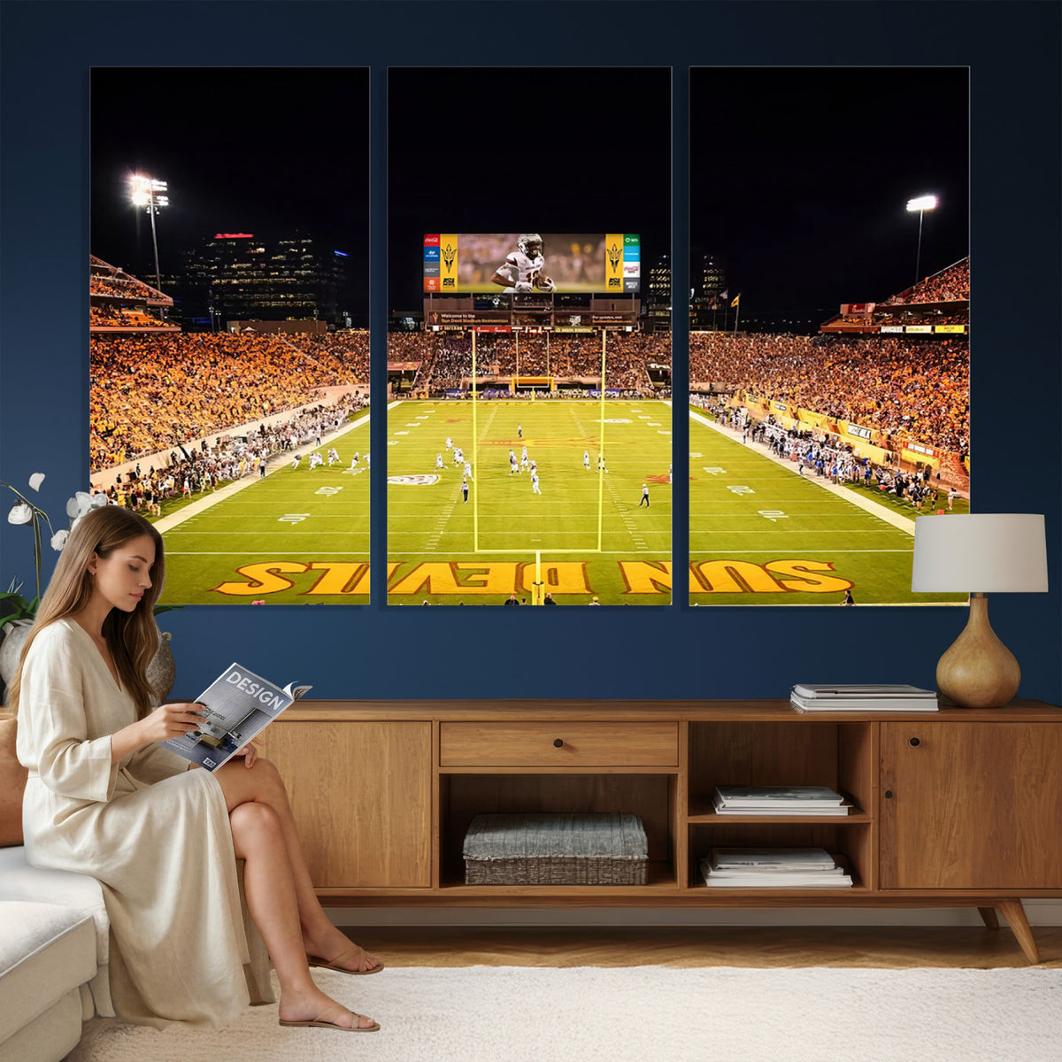 87612-MGV-CV-36X24 - ASU Sun Devils Football Team Print - Phoenix Mountain America Stadium Canvas Print