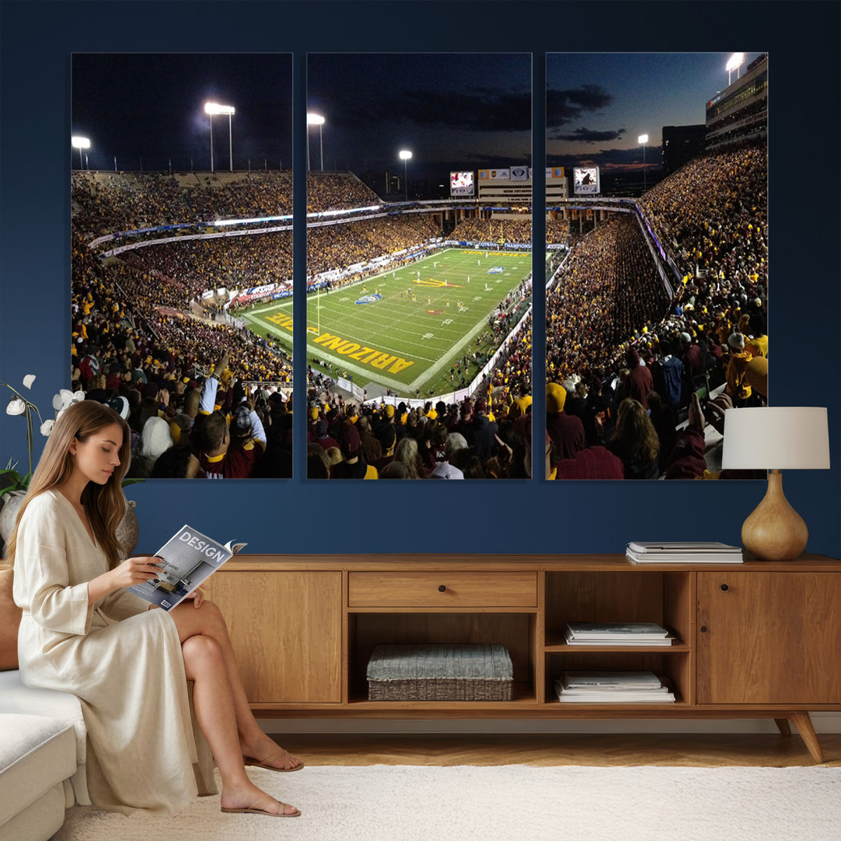75716-MGV-CV-36X24 - ASU Sun Devils Football Team Print Canvas - Phoenix Mountain America Stadium Wall Art Canvas Print