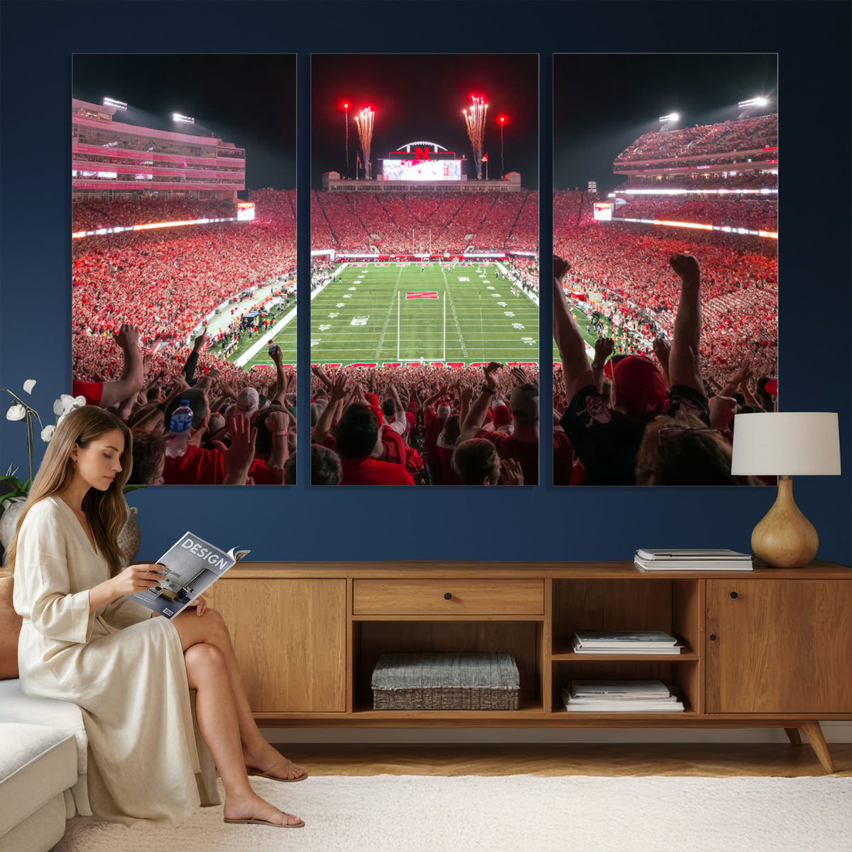 43351-MGV-CV-36X24 - University of Nebraska Cornhuskers Football Team Print - Lincoln Memorial Stadium Wall Art Canvas