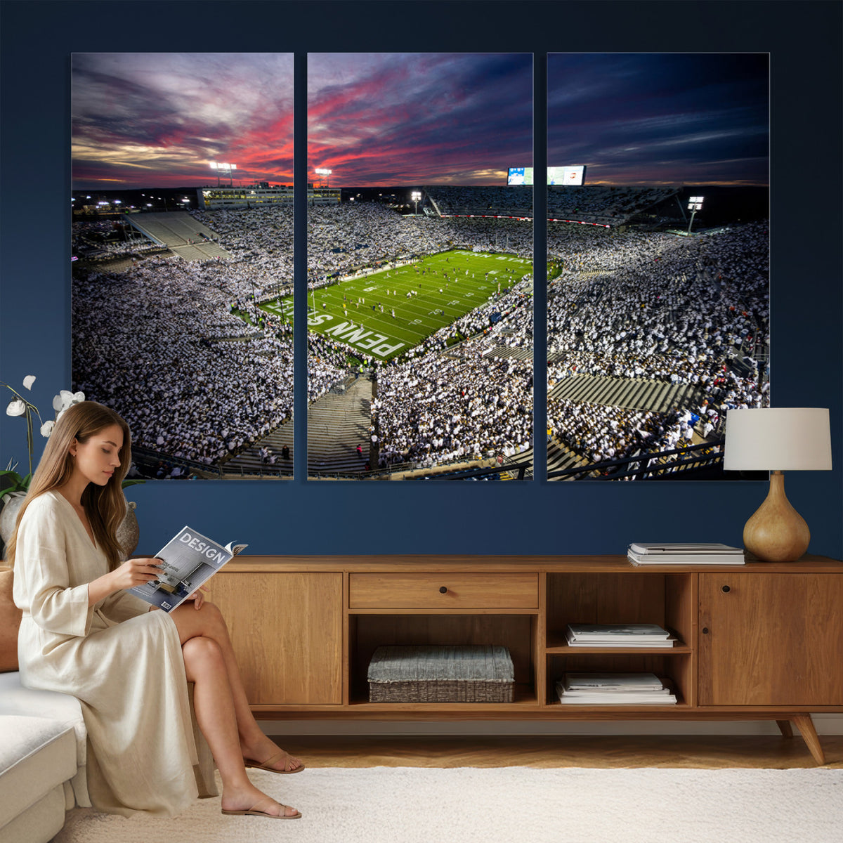 37304-MGV-CV-36X24 - Penn State Nittany Lions Football Team Print - University Park Beaver Stadium Art Canvas Print