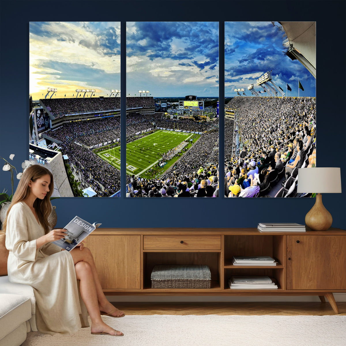 23788-MGV-CV-36X24 - Framed USF Bulls Football Team Print - Tampa Raymond James Stadium Wall Art Canvas Print