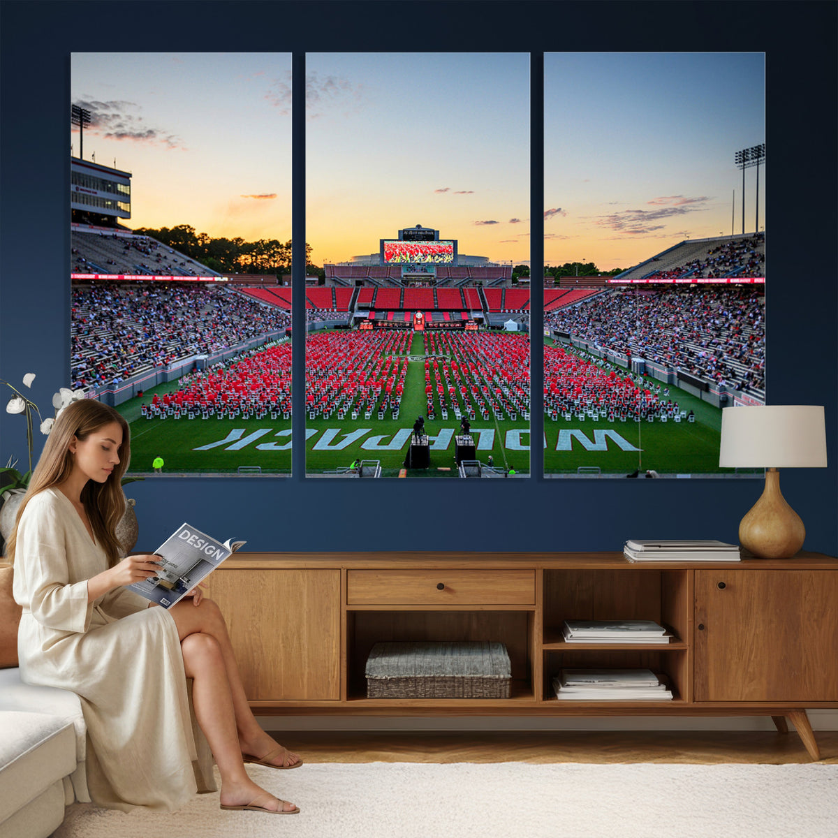 35266-MGV-CV-36X24 - NC State Wolfpack Football Team Print Wall Art - Raleigh Carter-Finley Stadium Wall Art Canvas Print