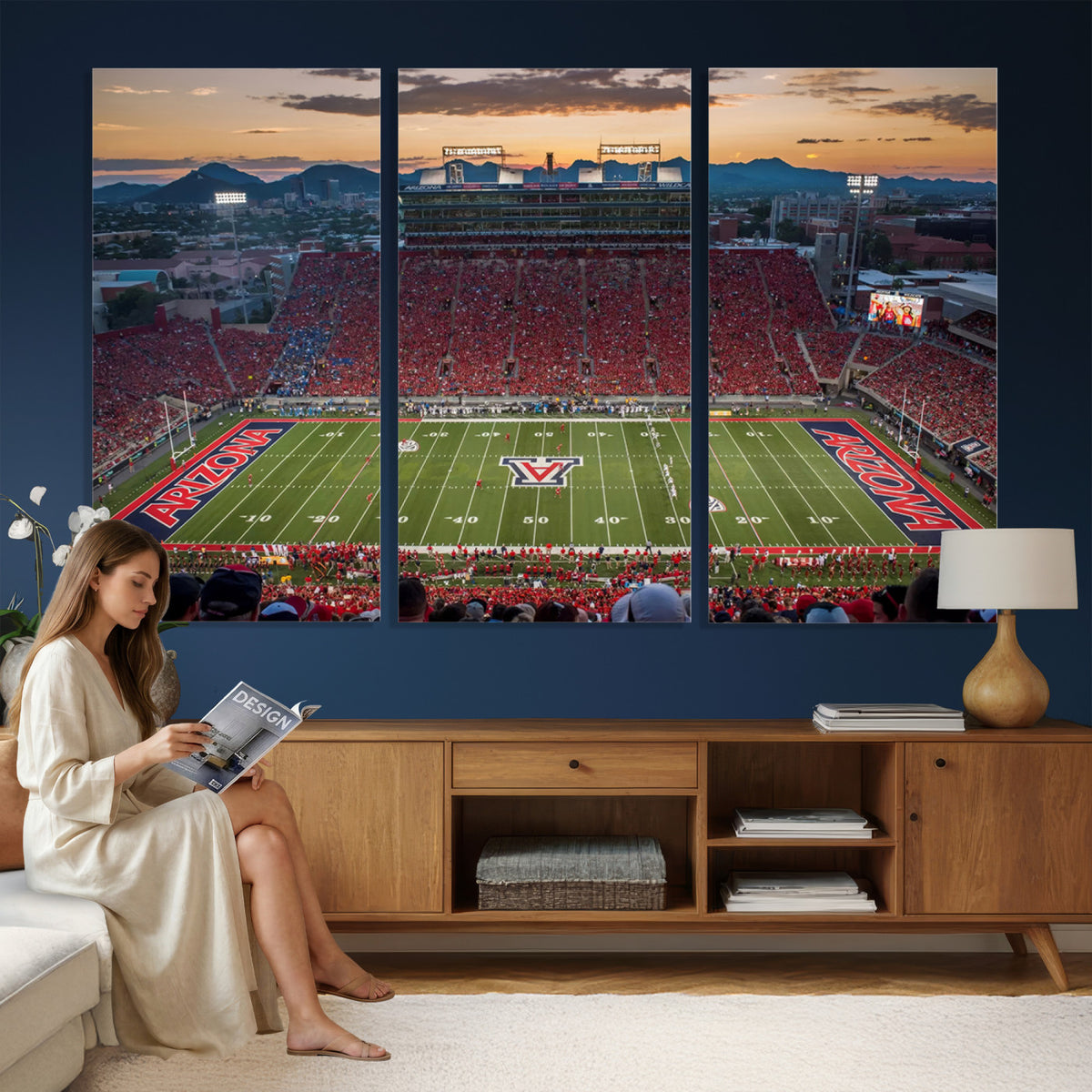 99722-MGV-CV-36X24 - Framed Arizona Wildcats Football Team Print - Tucson Arizona Stadium Wall Art Canvas Print