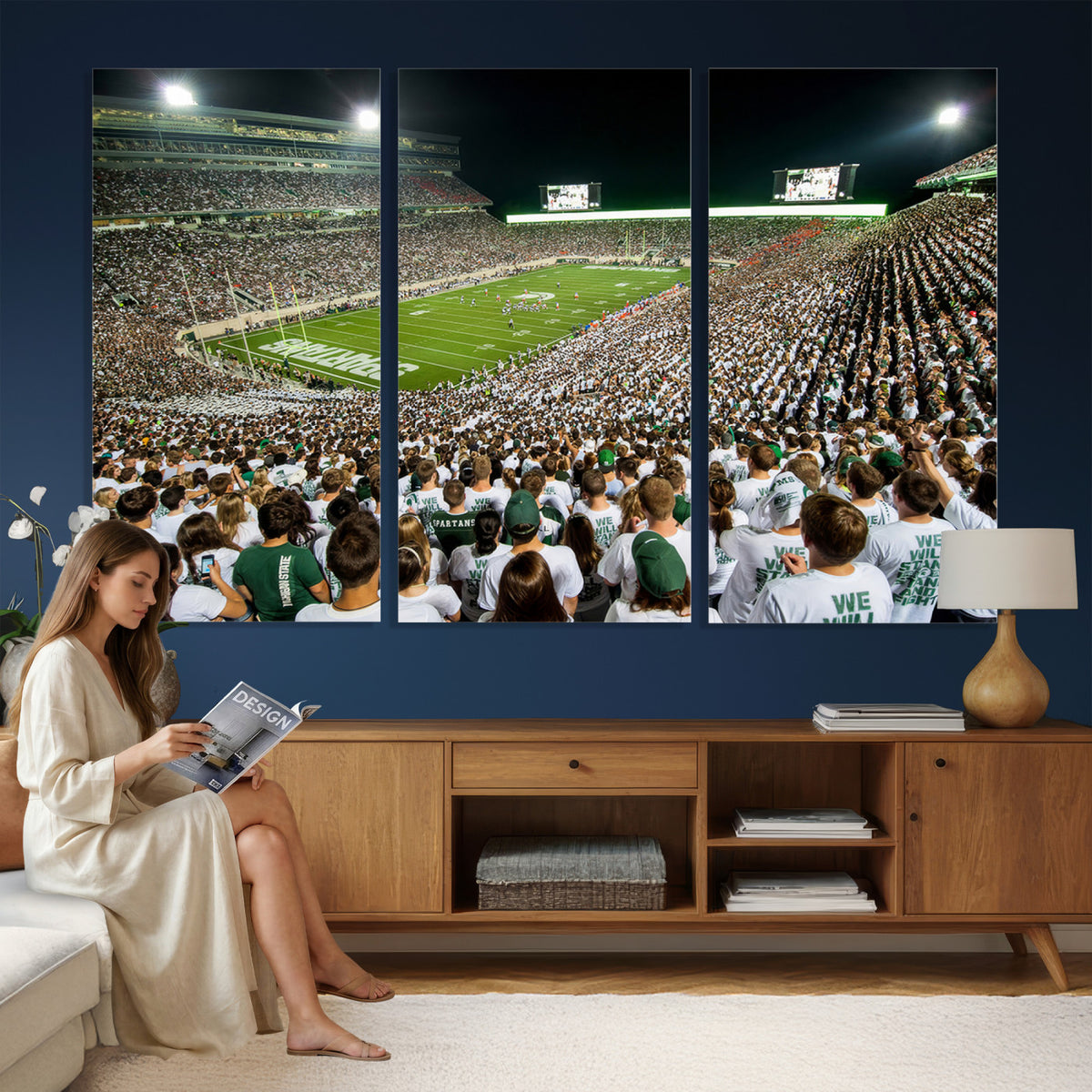 30457-PAN-FL-20X10 - Michigan State Spartans Football Canvas Print - East Lansing Spartan Stadium Wall Art Canvas Print