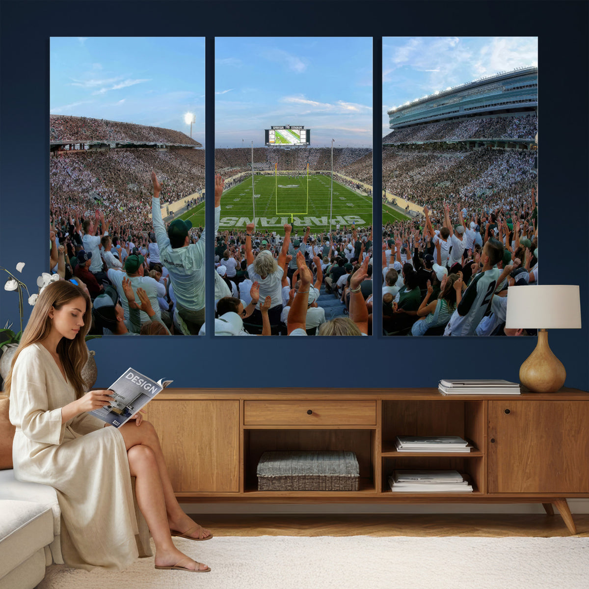 73105-PAN-FL-20X10 - Michigan State Spartans Football Team Art Print - East Lansing Spartan Stadium Wall Art Canvas Print