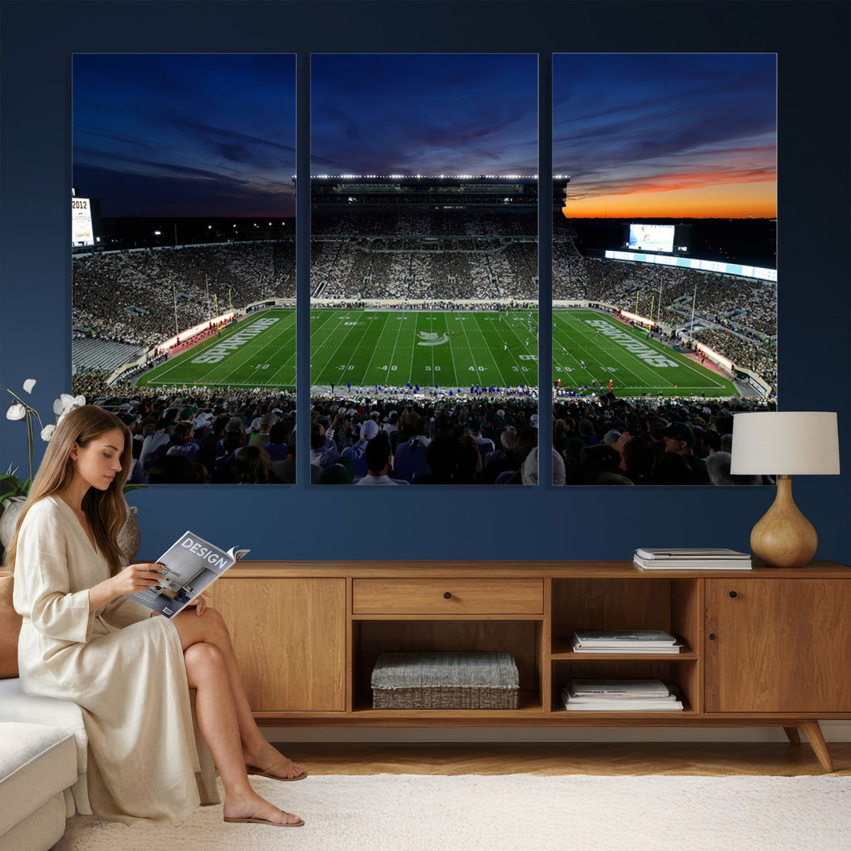 49074-PAN-FL-20X10 - Michigan State Spartans Football Team Print - East Lansing Spartan Stadium Canvas Print