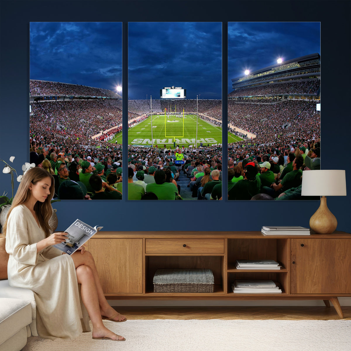 35248-PAN-FL-20X10 - Michigan State Spartans Football Team Print - East Lansing Spartan Stadium Wall Art Canvas Print