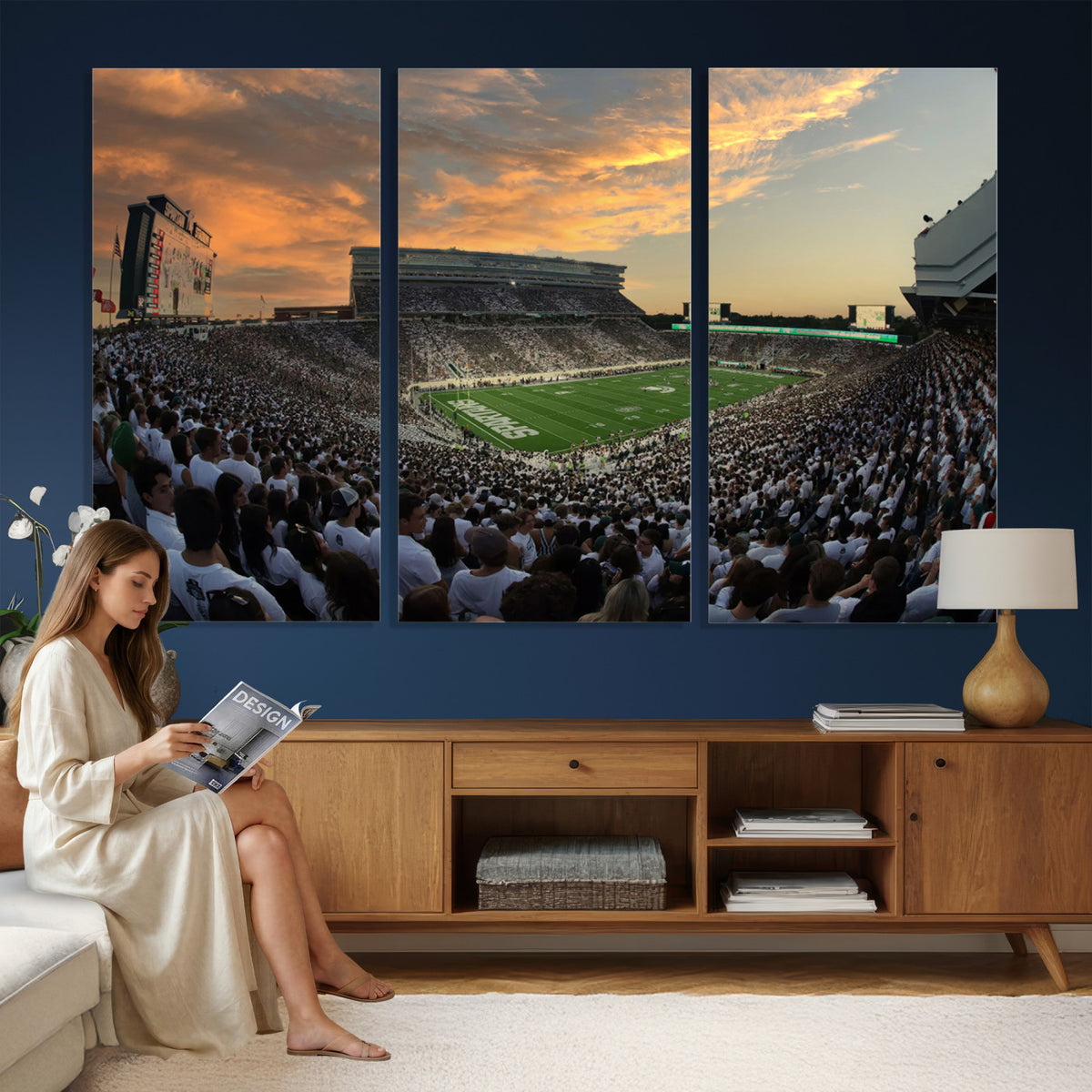 99155-PAN-FL-20X10 - Michigan State Spartans Football Team Print - East Lansing Spartan Stadium Wall Art Canvas Print