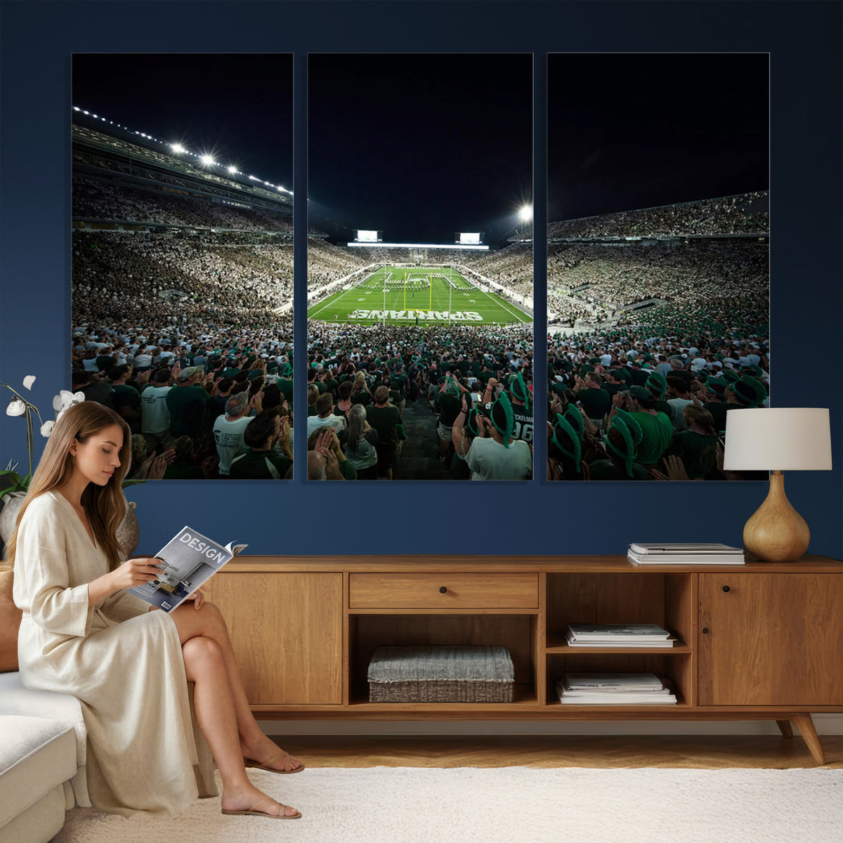 57523-PAN-FL-20X10 - Framed Michigan State Spartans Football Team Print - East Lansing Spartan Stadium Wall Art Canvas