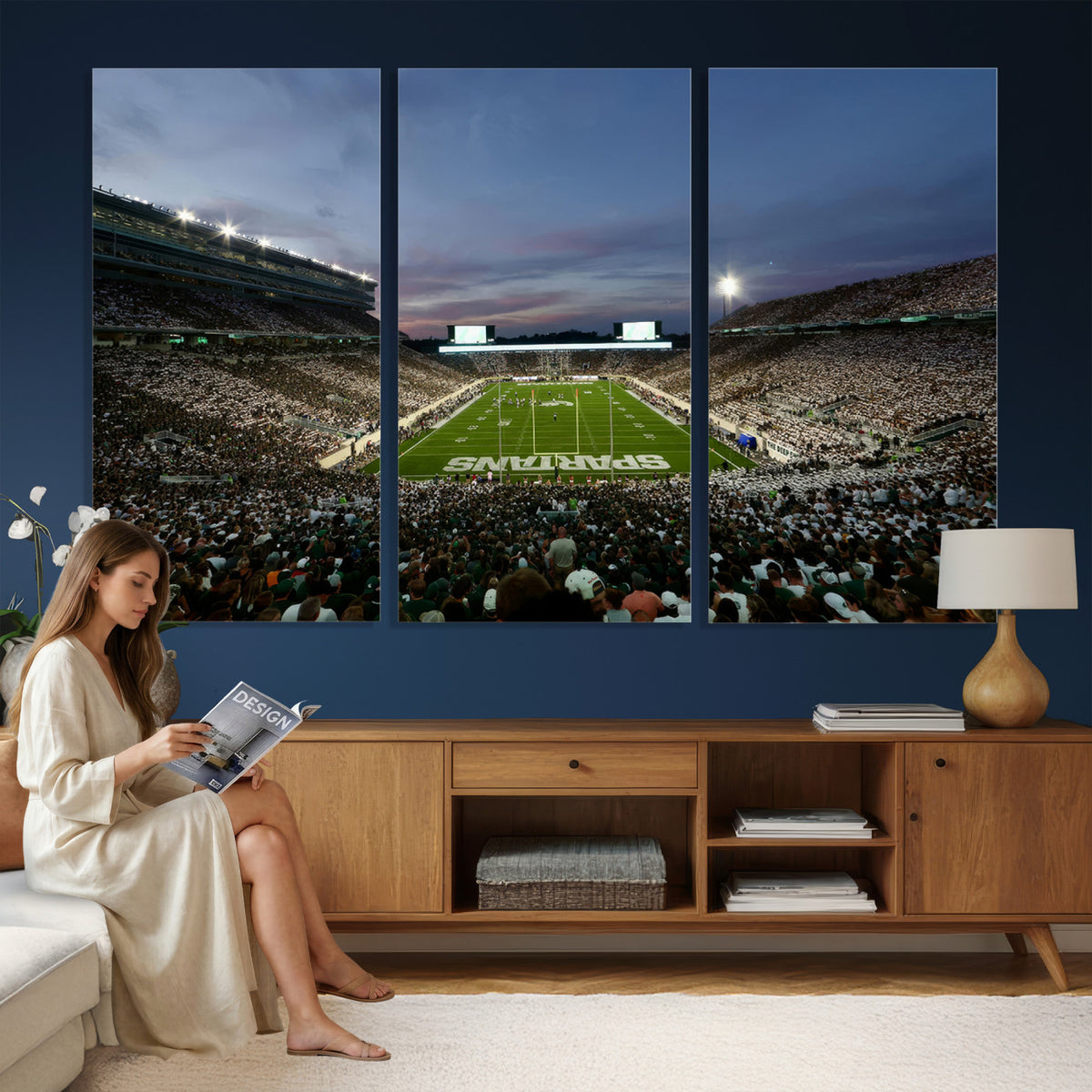 90831-PAN-FL-20X10 - Michigan State Spartans Football Team Print - East Lansing Spartan Stadium Canvas Print