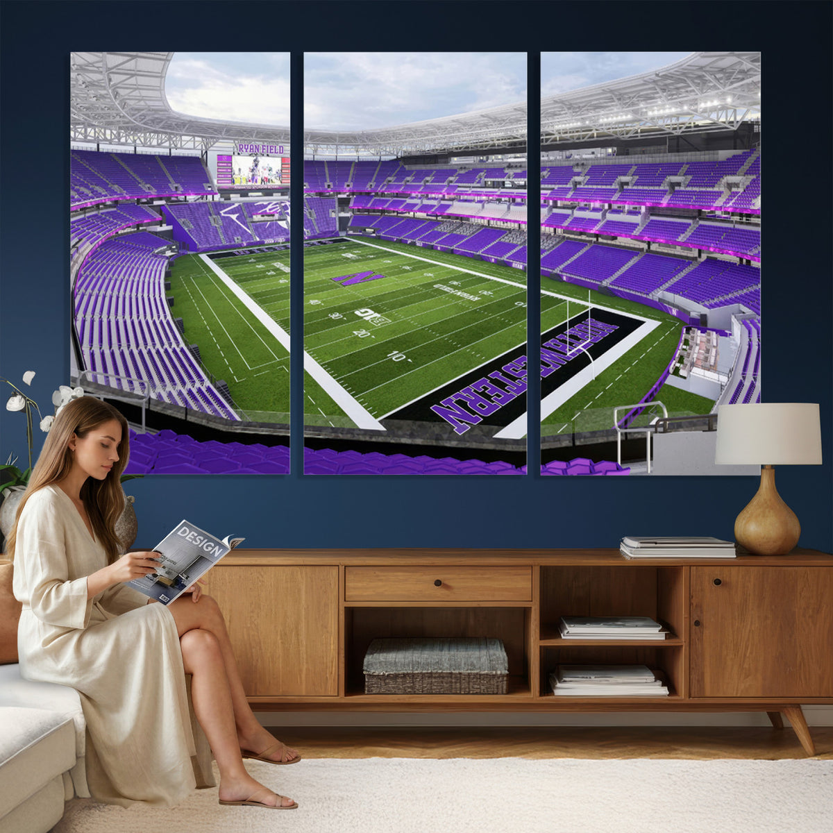49190-MGV-CV-36X24 - Northwestern University Wildcats Football Team Print - Evanston Ryan Field Wall Art Canvas Print