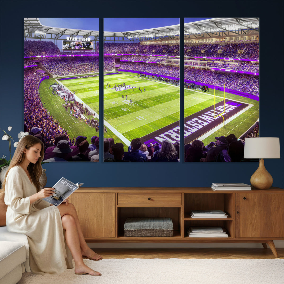 81245-MGV-CV-36X24 - Northwestern University Wildcats Football Team Print - Evanston Ryan Field Wall Art Canvas Print