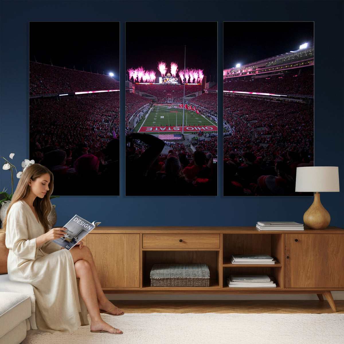 20483-PAN-FL-20X10 - Ohio State University Buckeyes Football Team Print - Columbus Ohio Stadium Wall Art Canvas Print
