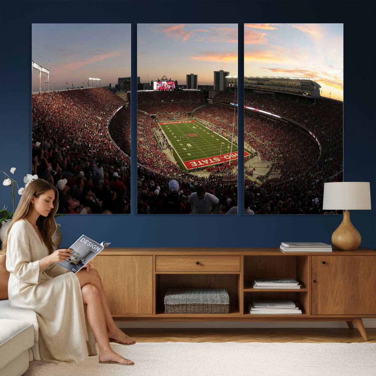 28825-PAN-FL-20X10 - Ohio State University Buckeyes Football Team Print - Columbus Ohio Stadium Wall Art Canvas Print