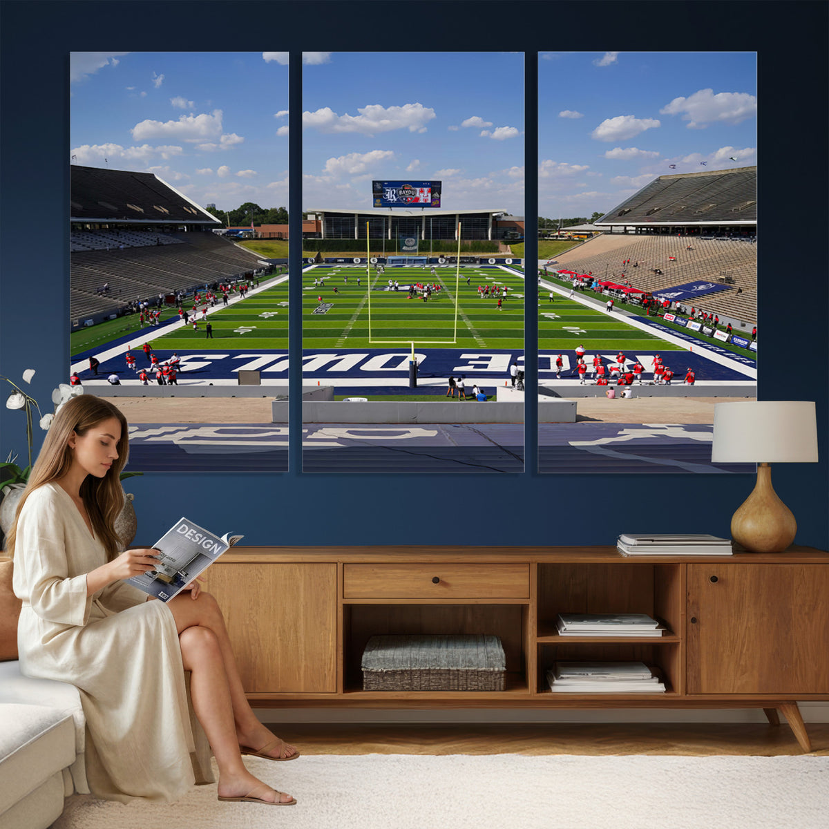 92248-MGV-CV-36X24 - Rice University Owls Football Team Print, Houston Rice Stadium