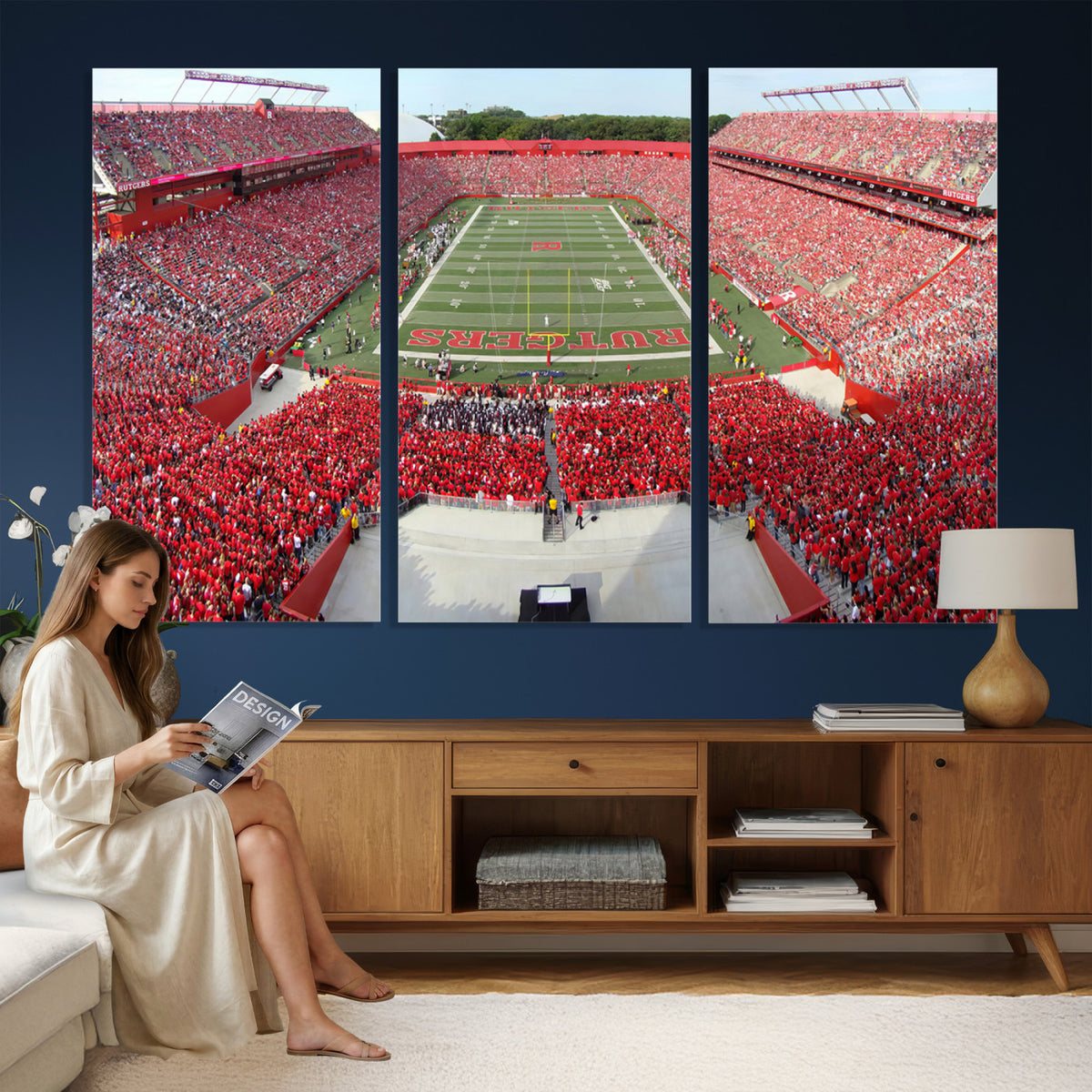 90818-PAN-FL-20X10 - Rutgers Scarlet Knights Football Team Print - Piscataway SHI Stadium Wall Art Canvas Print