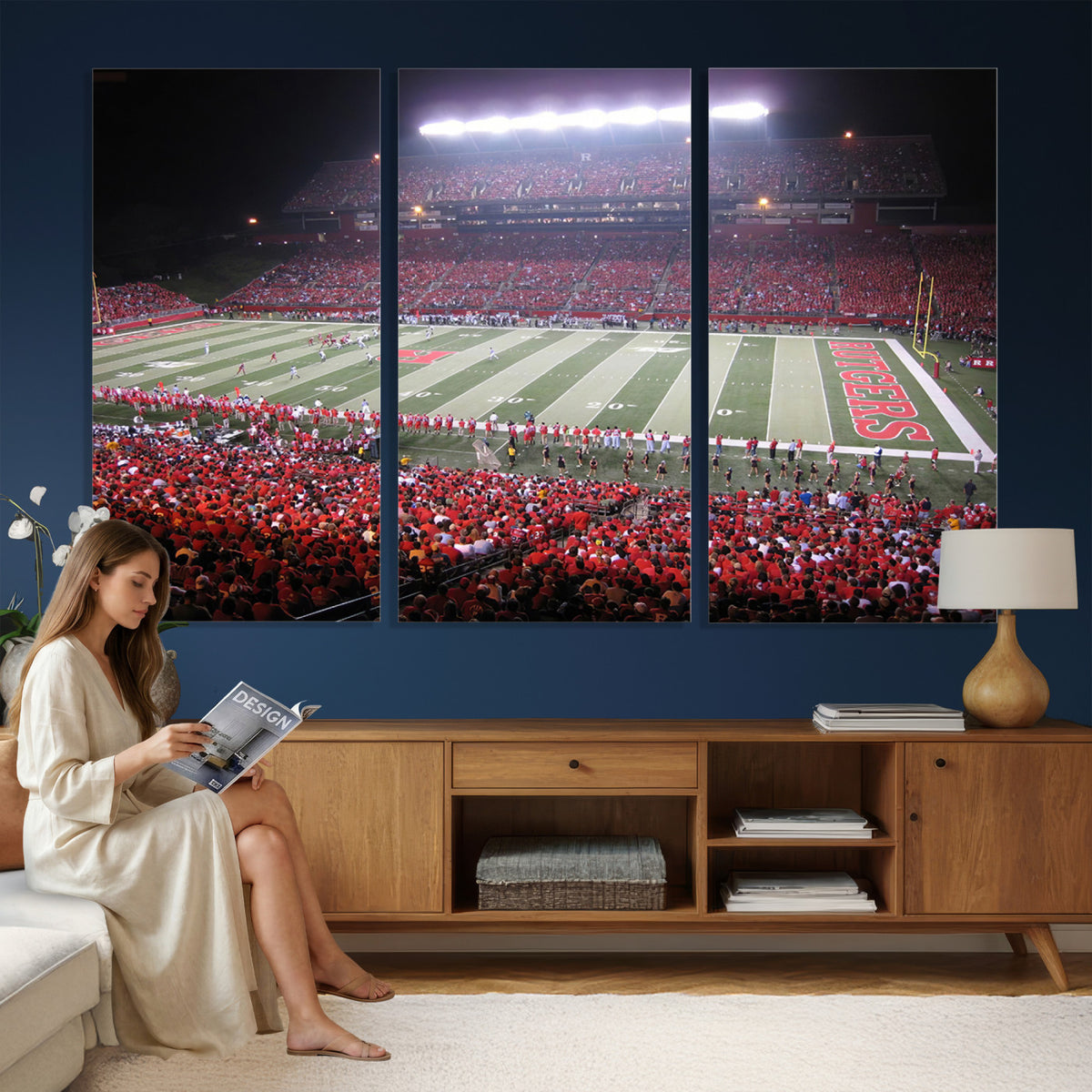 53225-PAN-FL-20X10 - Rutgers University Scarlet Knights Football Team Print - Piscataway SHI Stadium Wall Art Canvas