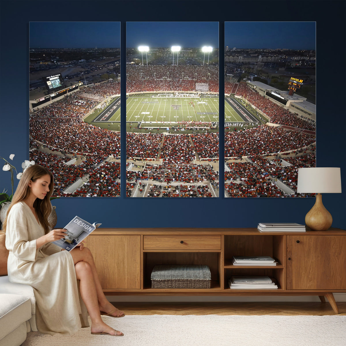 55763-MGV-CV-36X24 - Texas Tech Red Raiders Football Team Print, Lubbock Jones AT&T Stadium, Framed and Ready to Hang