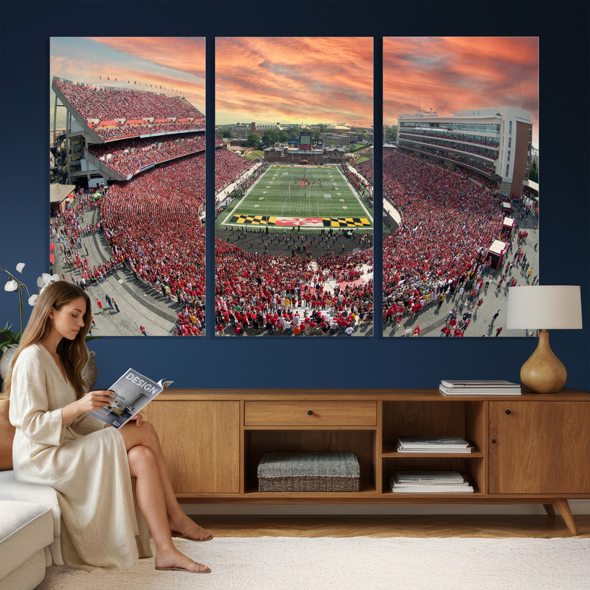 24140-PAN-FL-20X10 - University of Maryland Terrapins Football Team Print - College Park SECU Stadium Wall Art Canvas