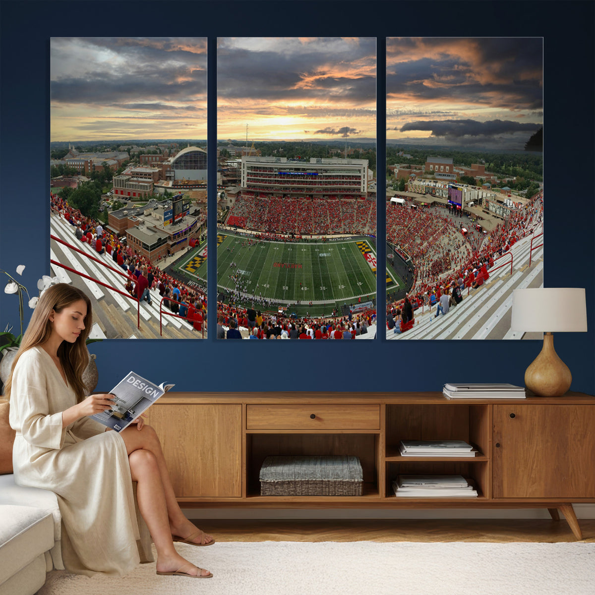 29993-PAN-FL-20X10 - University of Maryland Terrapins Football Team Print - College Park SECU Stadium Wall Art Canvas