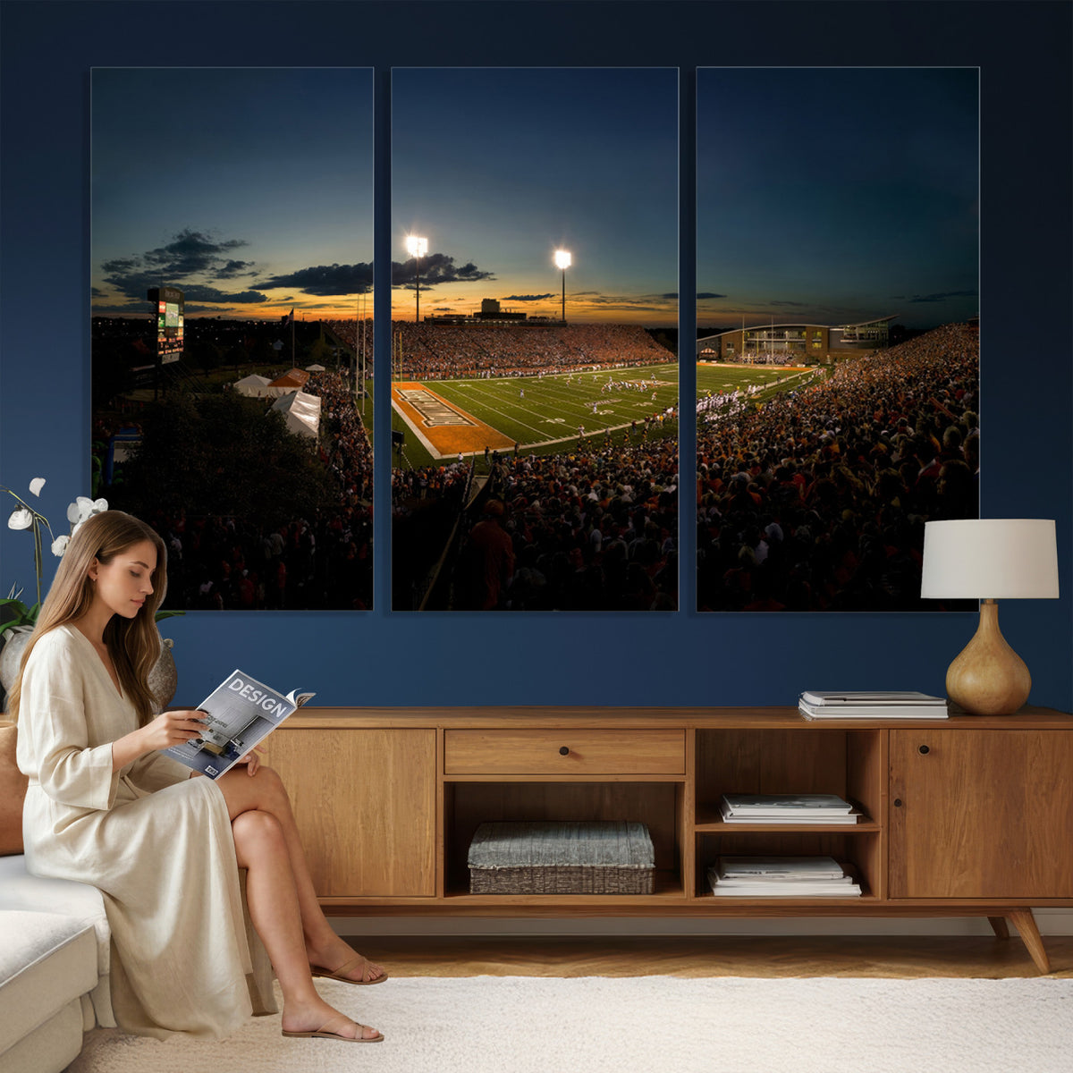15980-PAN-FL-20X10 - Ball State Cardinals Football Team Print - Muncie Scheumann Stadium Wall Art Canvas Print
