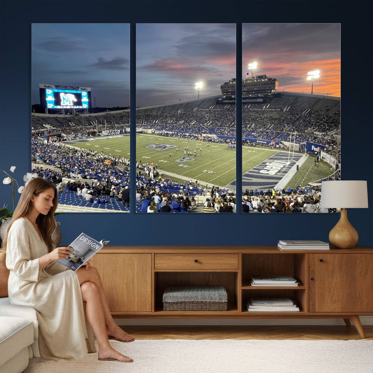 64409-PAN-FL-20X10 - Memphis Tigers Football Team Print - Memphis Simmons Bank Liberty Stadium Wall Art Canvas Print