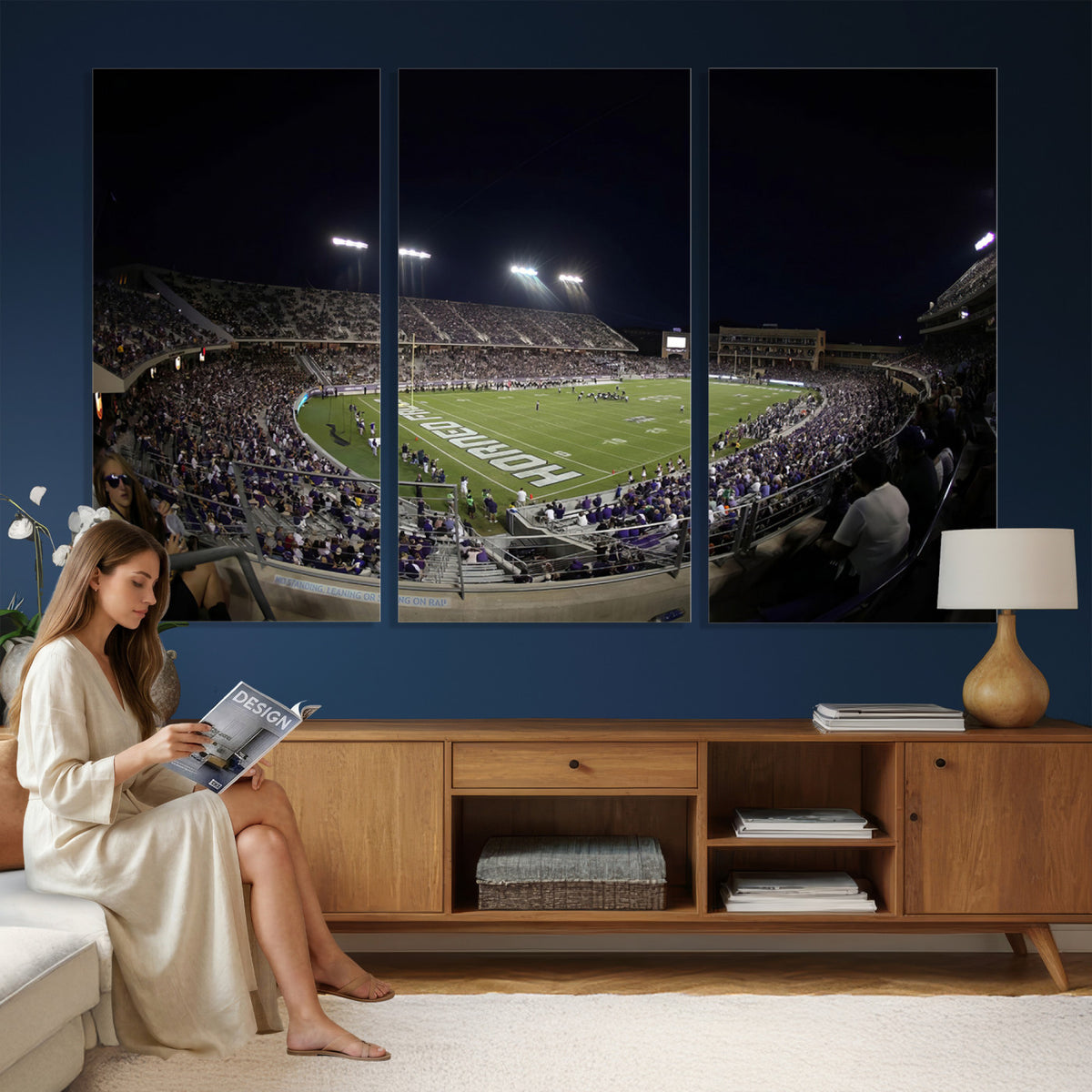 59222-PAN-FL-20X10 - TCU Horned Frogs Football Team Print - Fort Worth Amon G. Carter Stadium Wall Art Canvas Print.