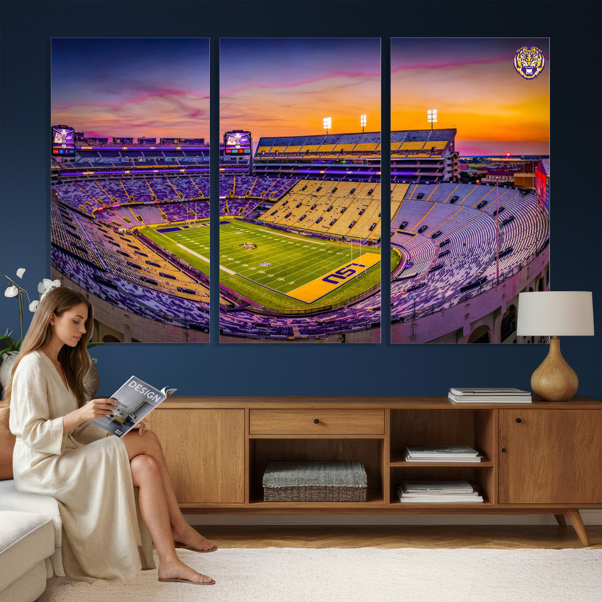 93538-MGV-CV-36X24 - The Louisiana State University Tigers Football Team Print, Framed and Ready to Hang Stadium Print