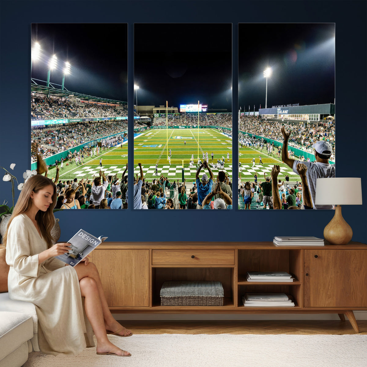 56448-MGV-CV-36X24 - The Tulane University Green Wave Football Team Print, New Orleans Yulman Stadium