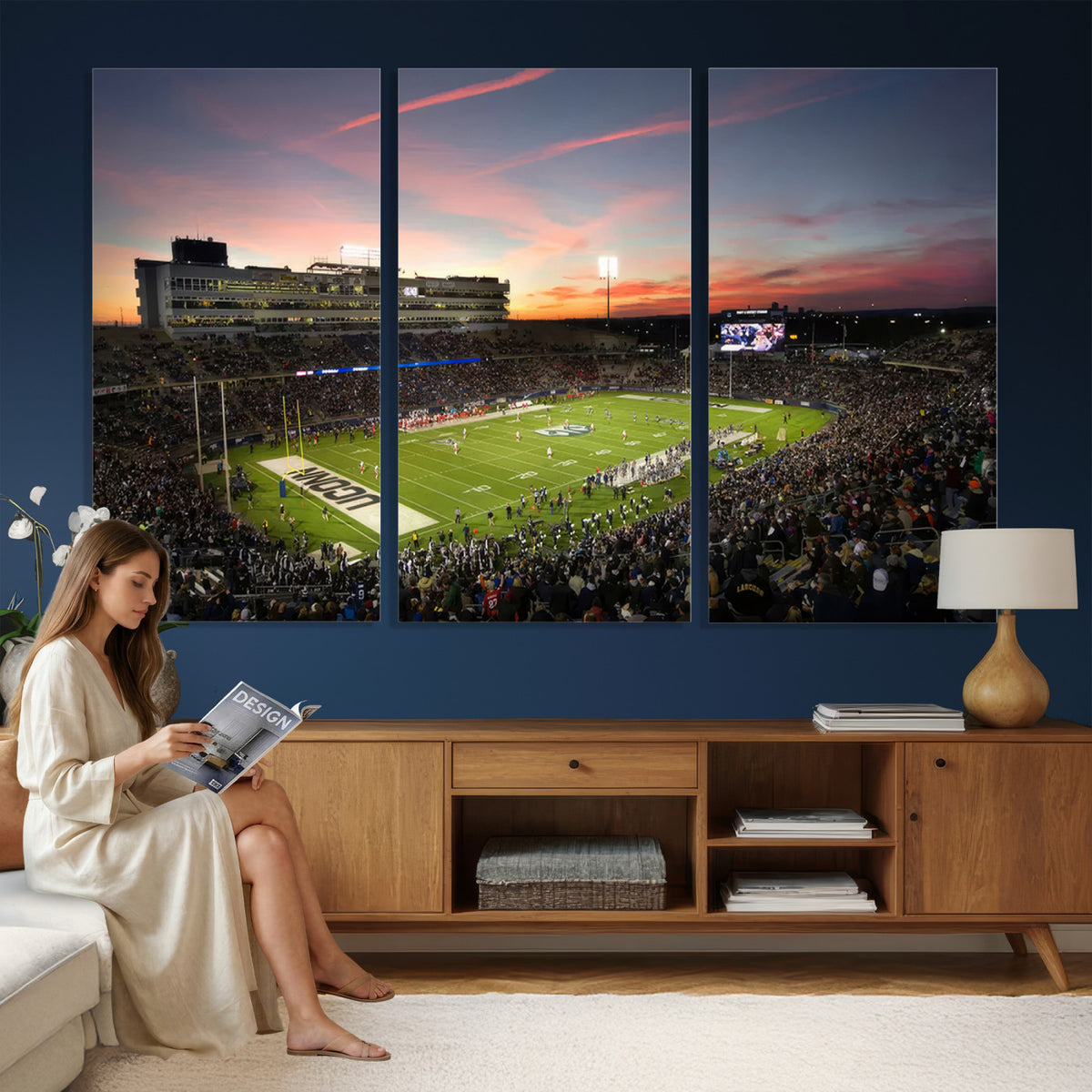 64416-MGV-CV-36X24 - The University of Connecticut UCONN Huskies Football Team Print, Framed and Ready to Hang