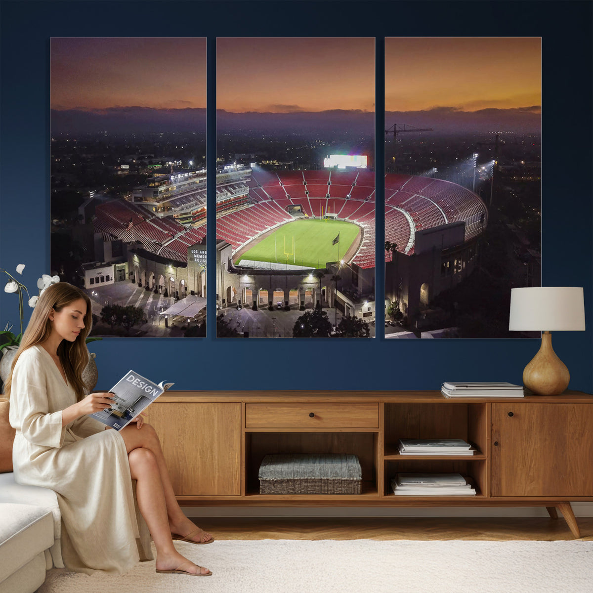 50666-MGV-CV-36X24 - The University of Southern California USC Trojans Football Team Print, Los Angeles Memorial Coliseum