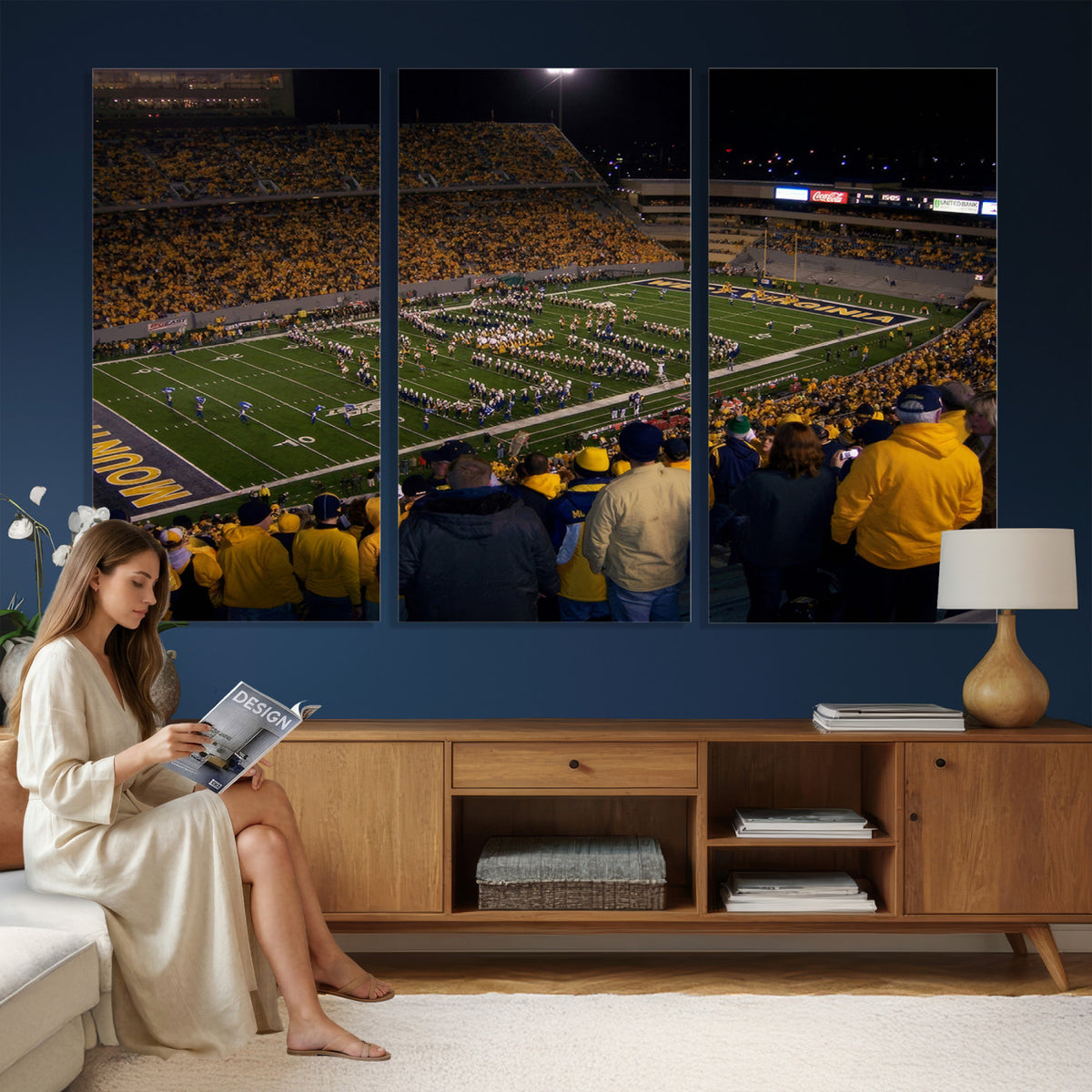 58154-MGV-CV-36X24 - West Virginia University Mountaineers Football Team Print, Milan Puskar Stadium, Morgantown
