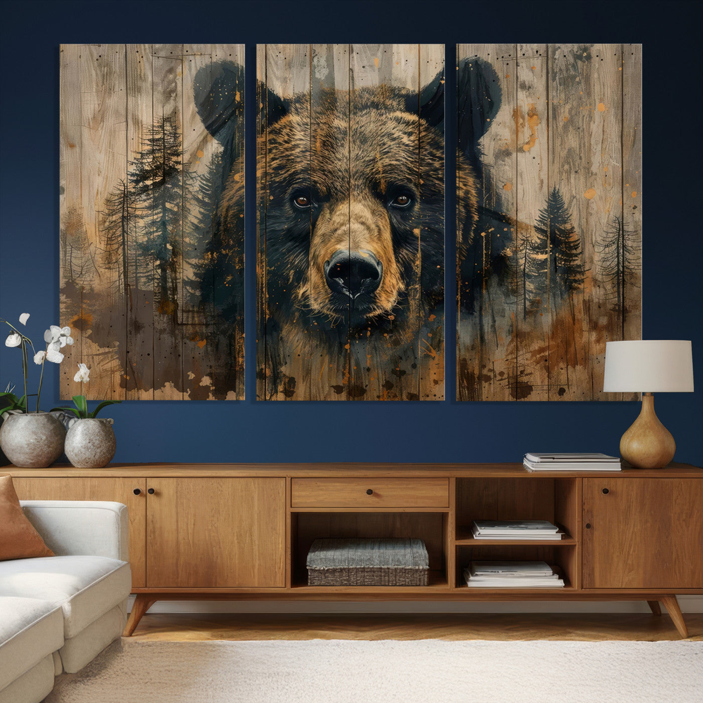 51373-MGV-CV-36X24 - Abstract 399 Bear Wall Art | Rustic Cabin Wall Decor with Forest Design for Farmhouse Wall Decor