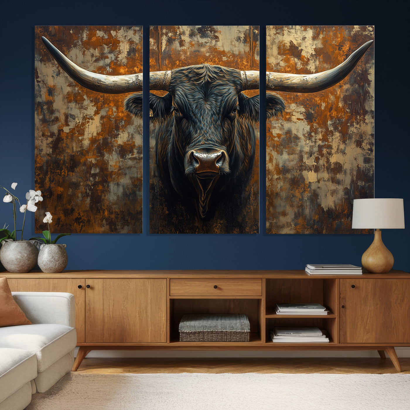 68068-MGV-CV-36X24 - Longhorn Texas Cow Bull Wall Art | Rustic Farmhouse Canvas Print | Ready to Hang Barn Decor for