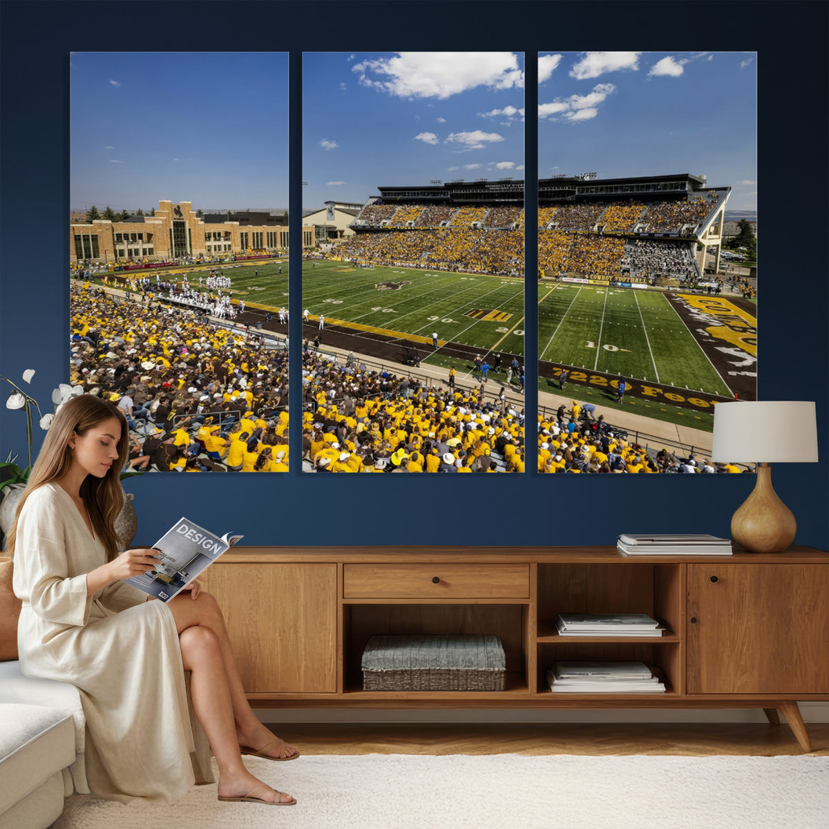 75112-MGV-CV-36X24 - University of Wyoming Cowboys Football Team Print, Laramie, Home Bar Wall Decor
