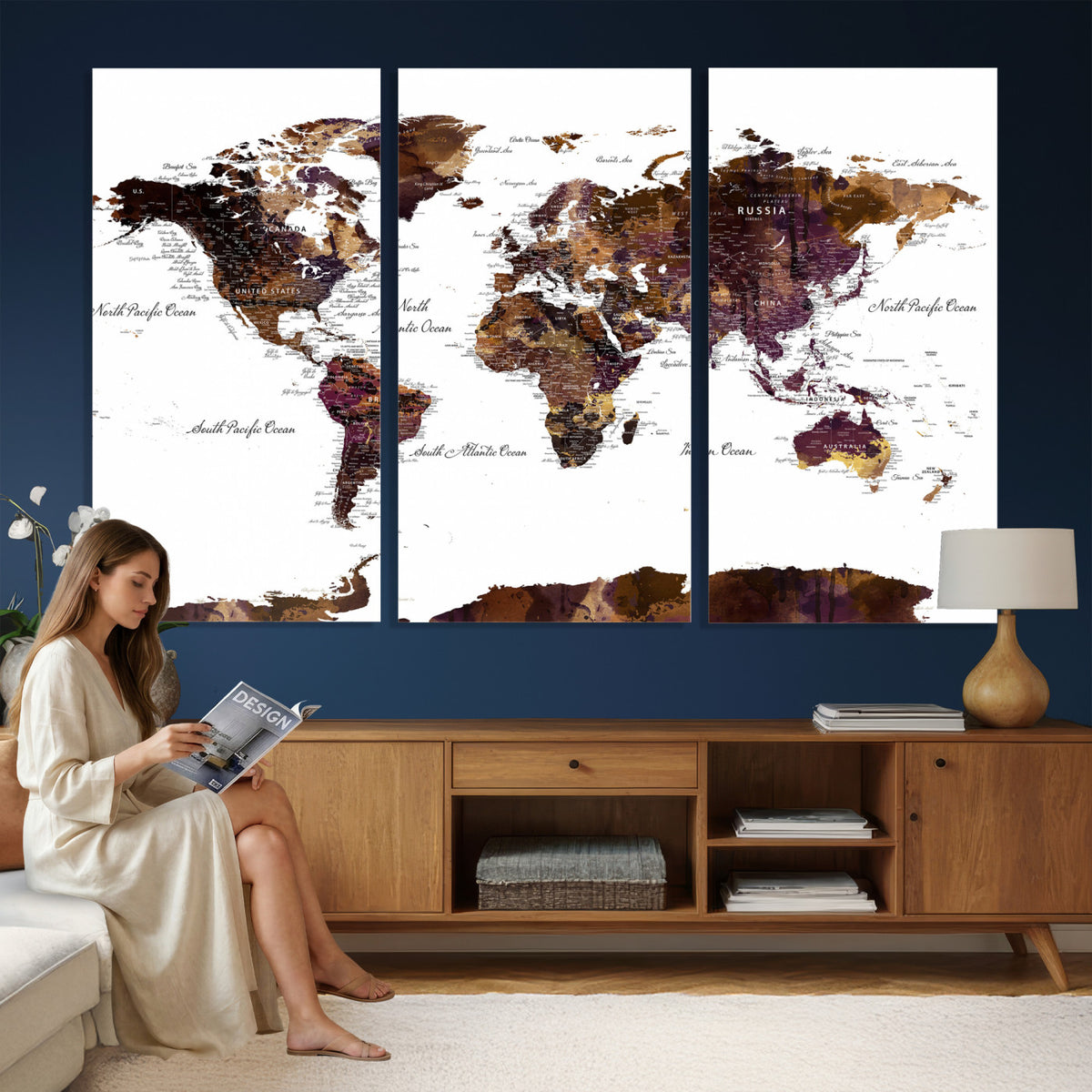 50611-PAN-FL-20X10 - World Map Canvas Print | Detailed Map of the World Wall Art
