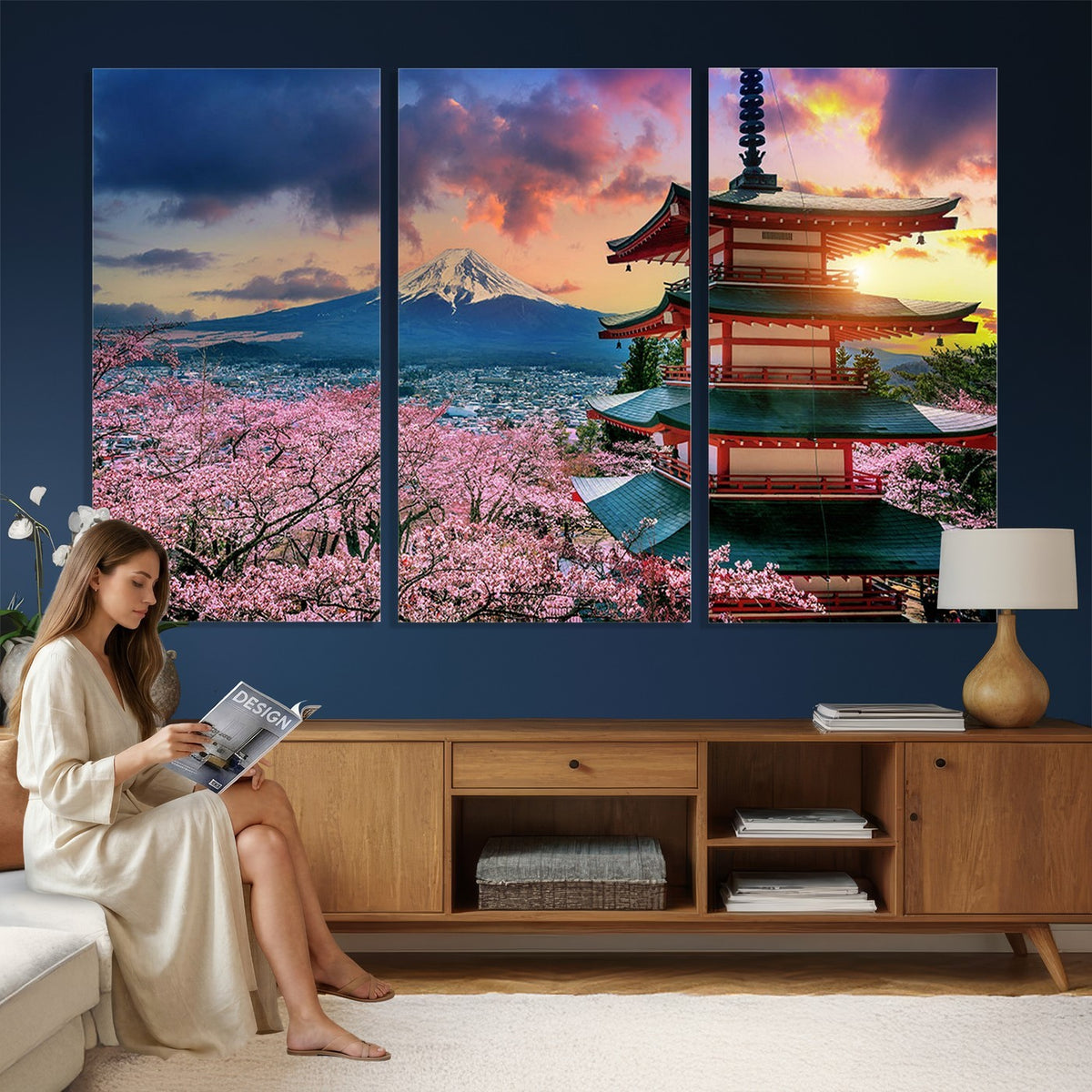 95987-MGV-CV-24X16 - Cherry Blossoms Canvas Print, Chureito Pagoda and Mount Fuji Wall Art