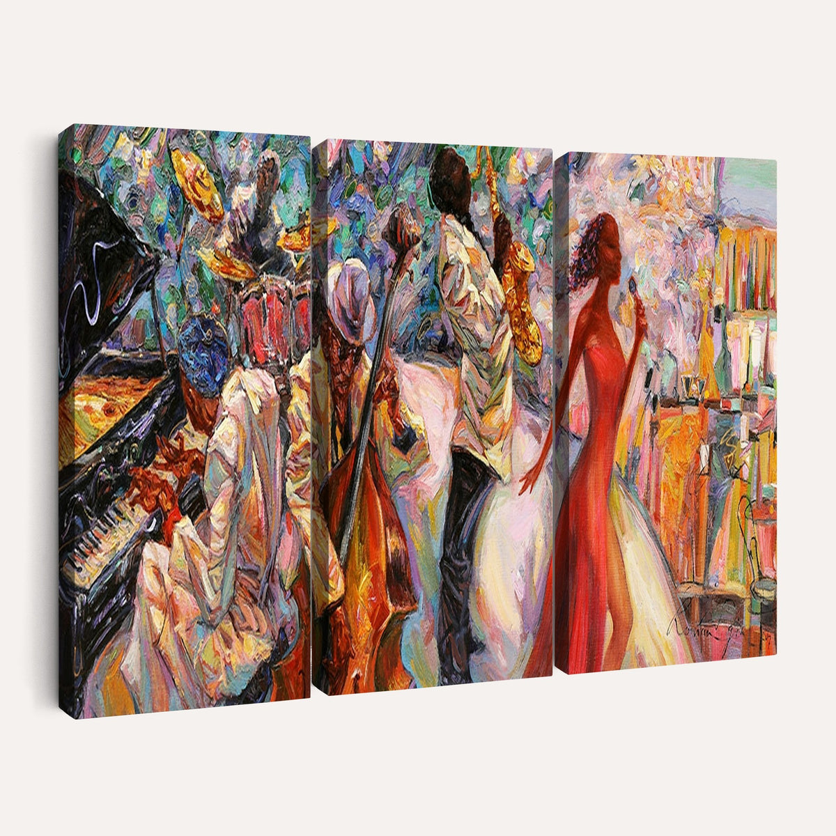 40574-_Poster-30x20 - Afro American Jazz Band Canvas Wall Art | 3 Panel Music Studio Decor
