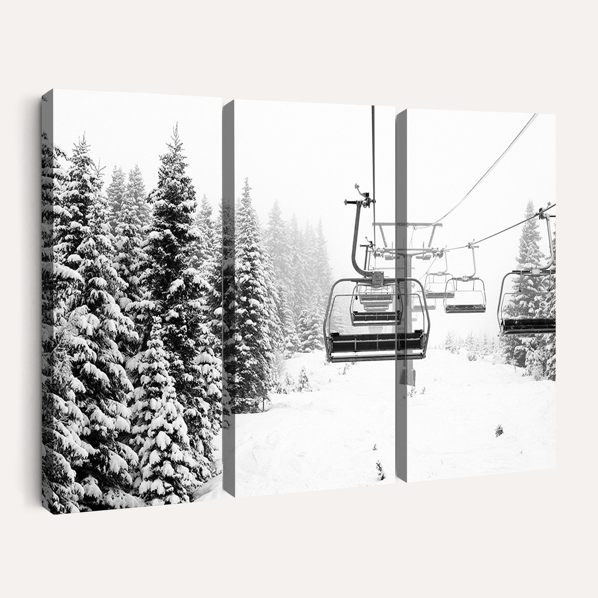 Ski Wall Art | Ski Lift Canvas Print with Snow Covered Spruce Trees, Winter Ski Resort Wall Art