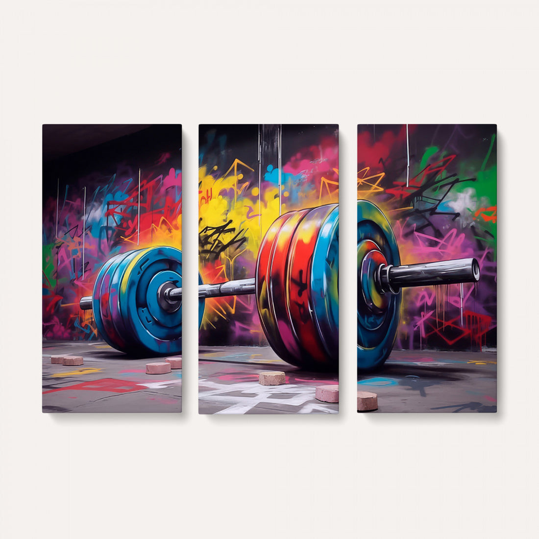 Abstract Graffiti Barbell Canvas Wall Art | Urban Fitness Meets Bold Street Art