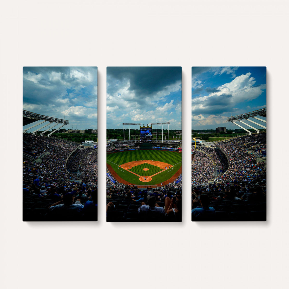 37127-MGV-CV-36X24 - 3-Panel Kauffman Stadium Wall Art Print | Large Kansas City Royals Baseball Canvas