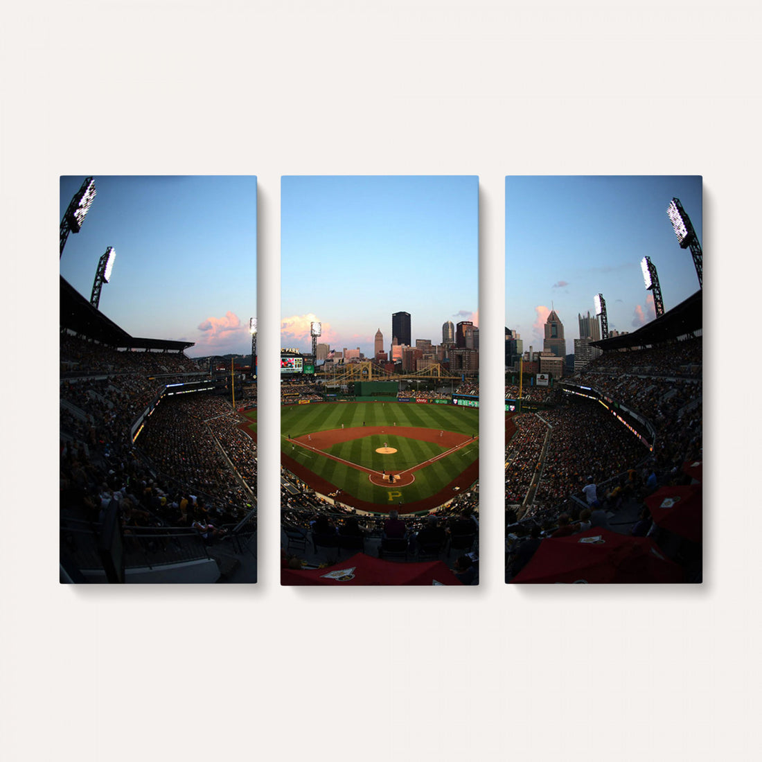 PNC Park Evening Game Triple Canvas Wall Art | Pittsburgh Pirates MLB Stadium