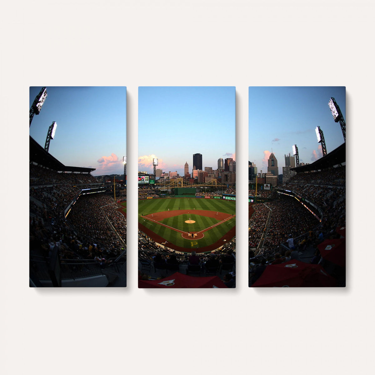 67670-MGV-CV-36X24 - PNC Park Evening Game Triple Canvas Wall Art | Pittsburgh Pirates MLB Stadium