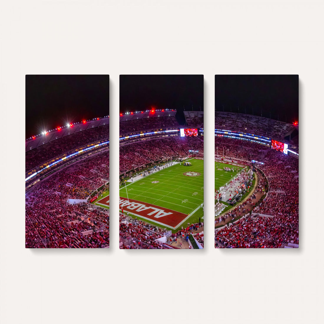 Bryant-Denny Stadium Night Game Triple Canvas Wall Art | Alabama Crimson Tide Football